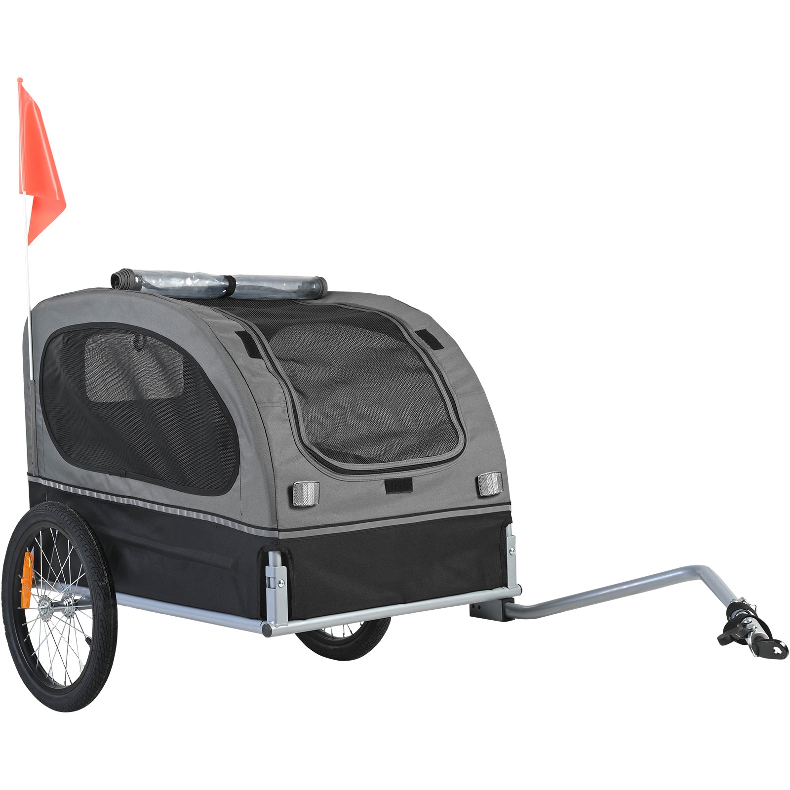 Dog Bike Trailer, Supports Up To 88 Lbs, Pet Cart Bicycle Carrier, Easy Folding Frame With Quick Release Wheels, Universal Bicycle Coupler, Reflectors, Flag, Collapsible To Store, Black/Gray_voghion.com